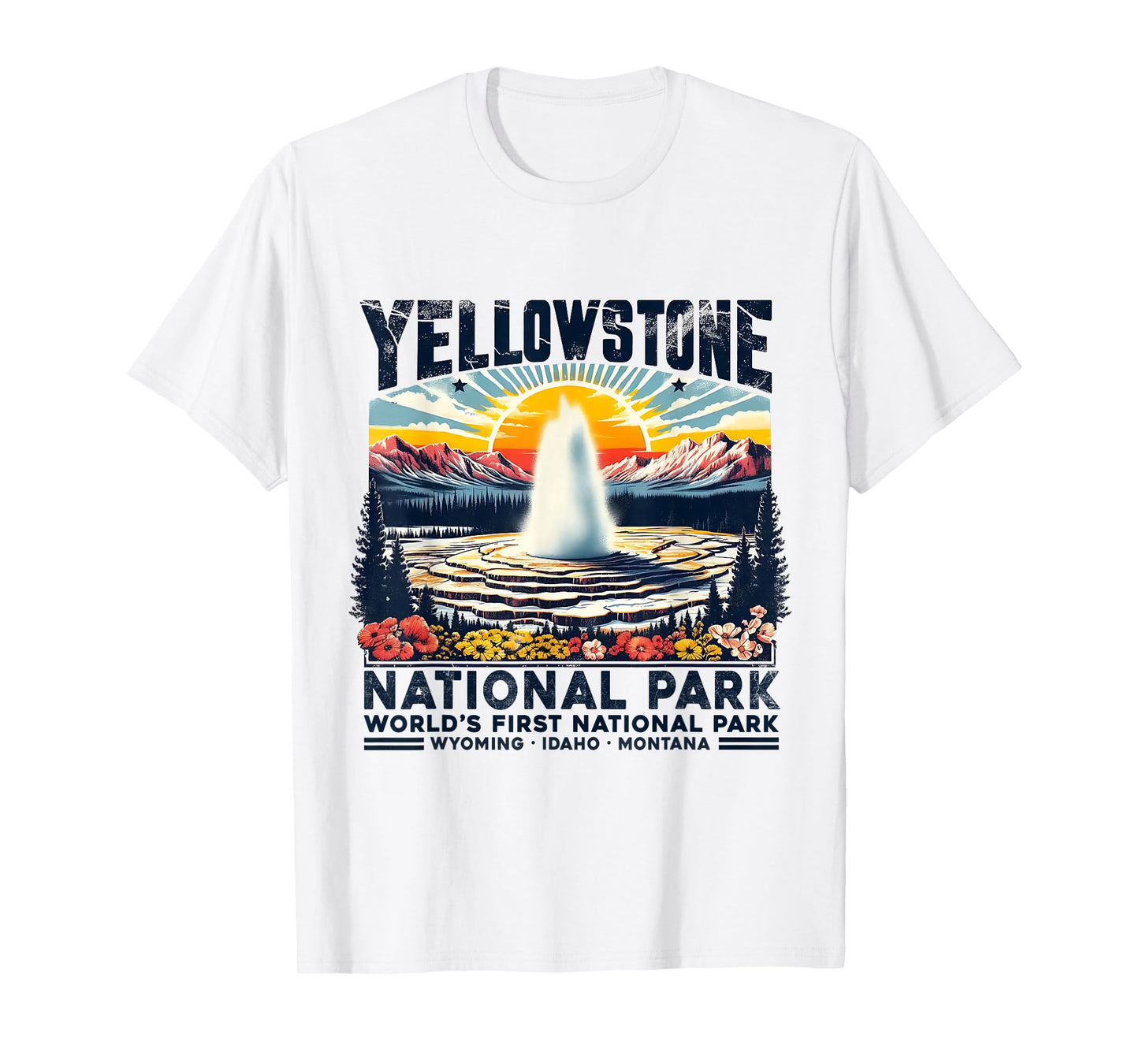 Yellowstone National Park Family Road Trip Retro Travel Art T-Shirt