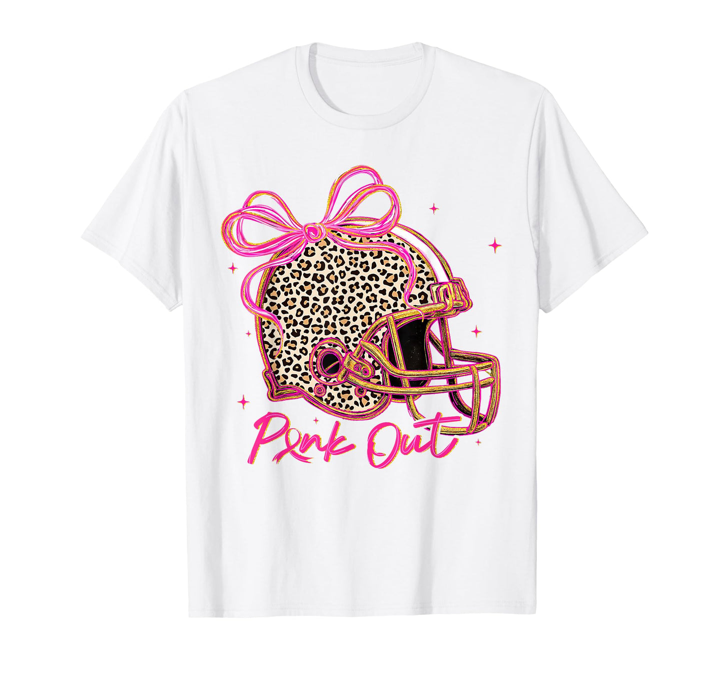 Pink Out Leopard Football Helmet Bow Preppy Breast Cancer T-Shirt