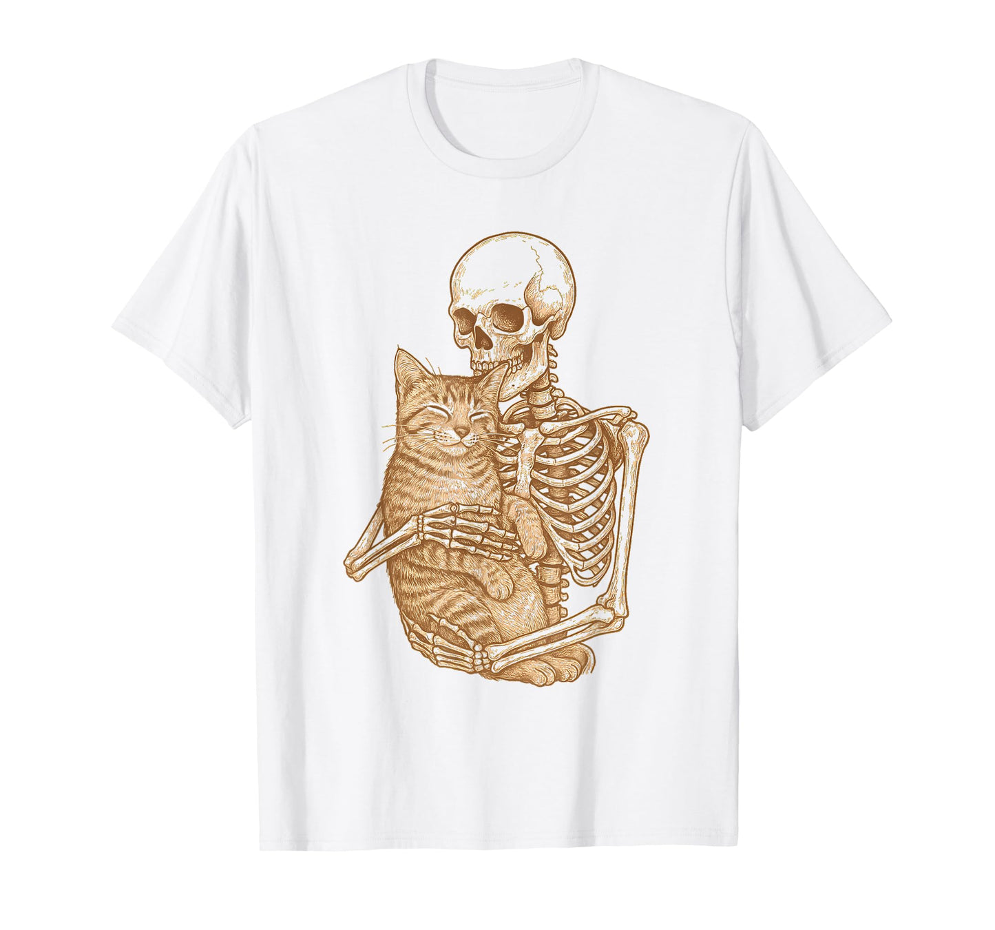 Skeleton Hugging Domestic Shorthair Cat T-Shirt