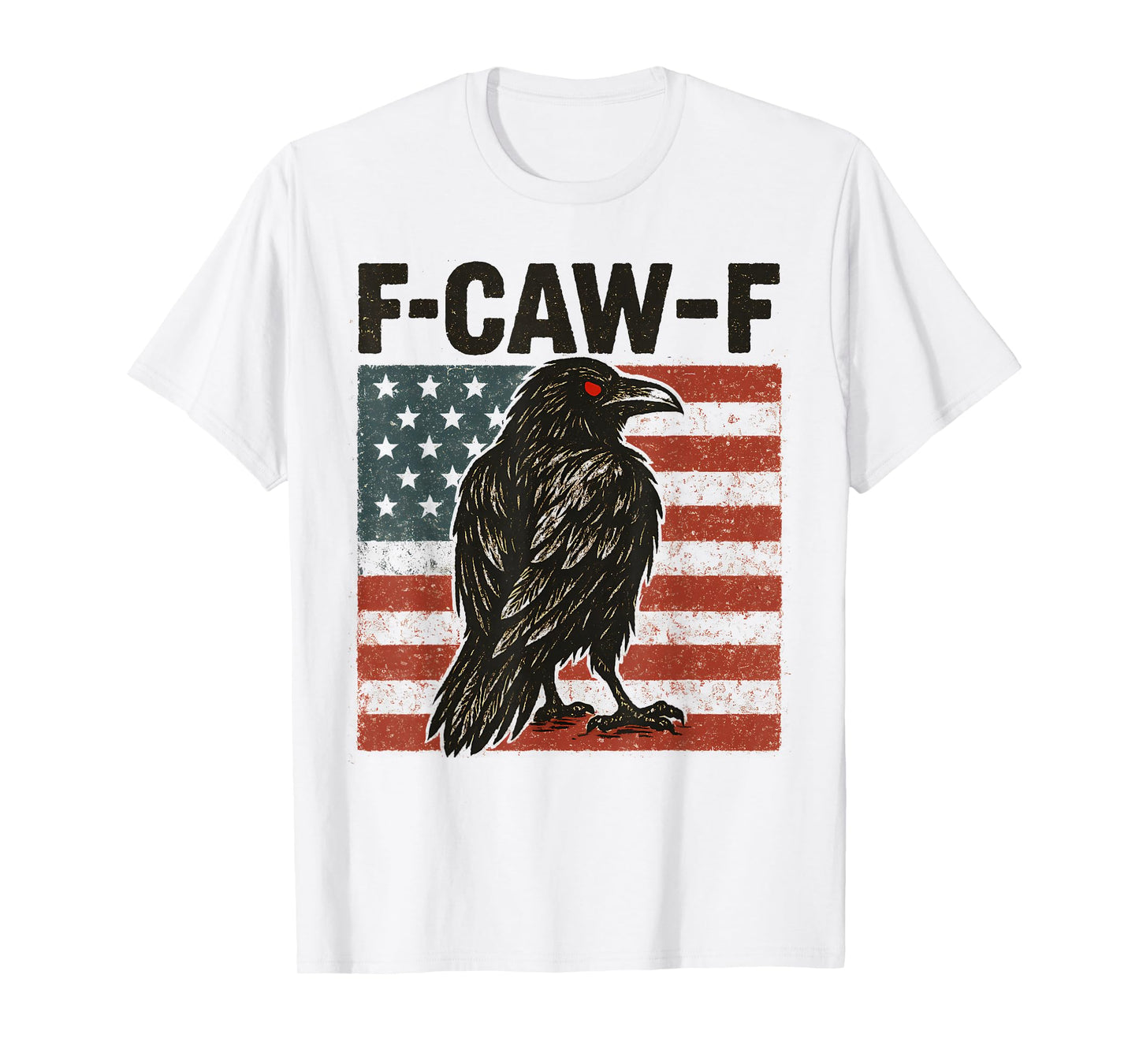 F Caw F Crow Vintage American Flag Fcawf Raven Bird Fawk Off T-Shirt