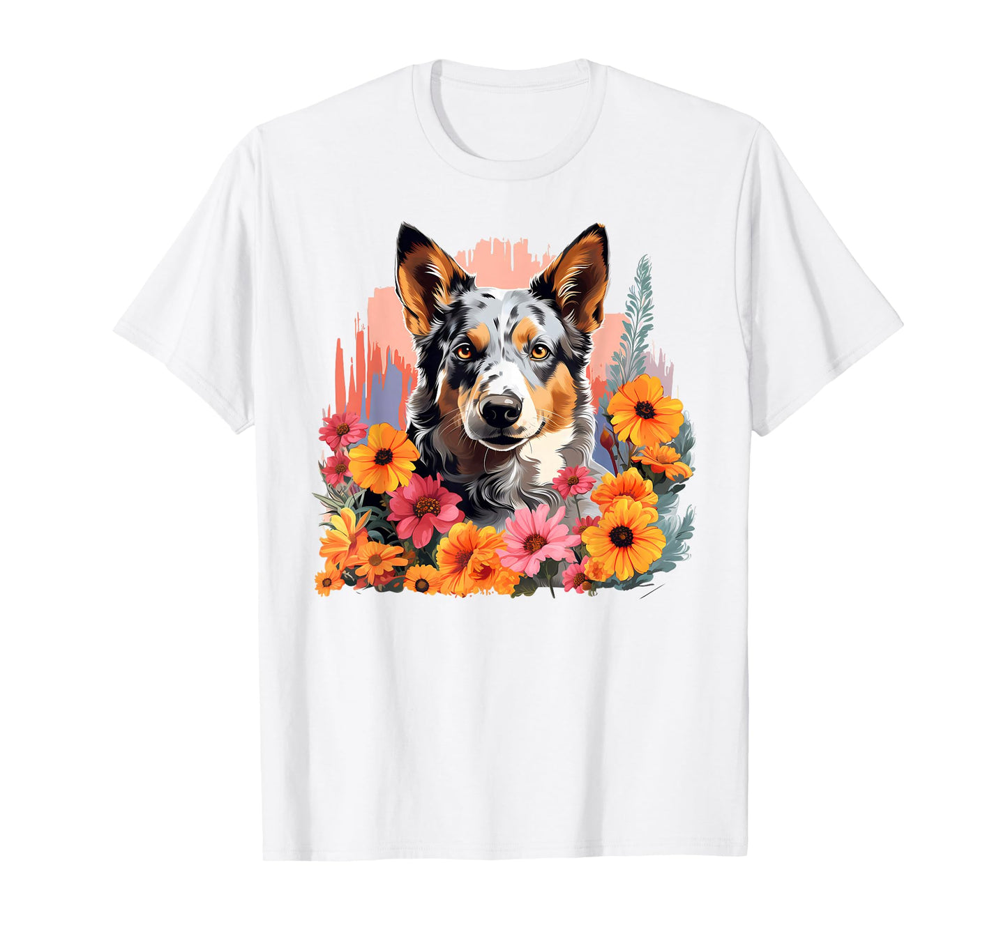 Cute Blue Heeler Spring Flower Garden Australian Cattle Dog T-Shirt