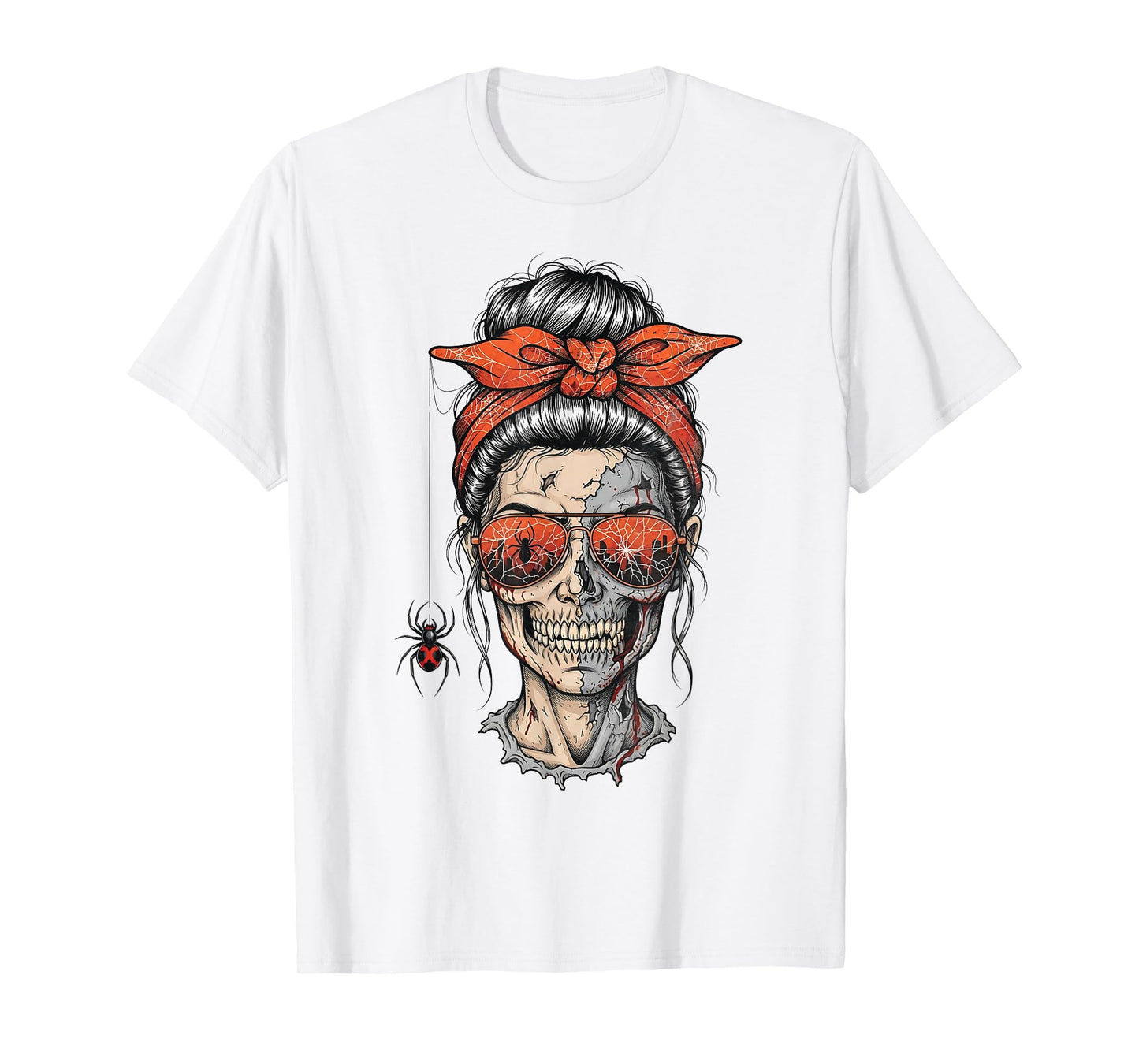 Spooky Skull Bun Halloween Spiderweb Sunglasses T-Shirt