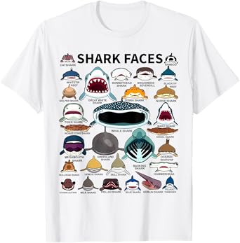 Shark Faces - Type of Shark - Shark Faces of All Kinds T-Shirt