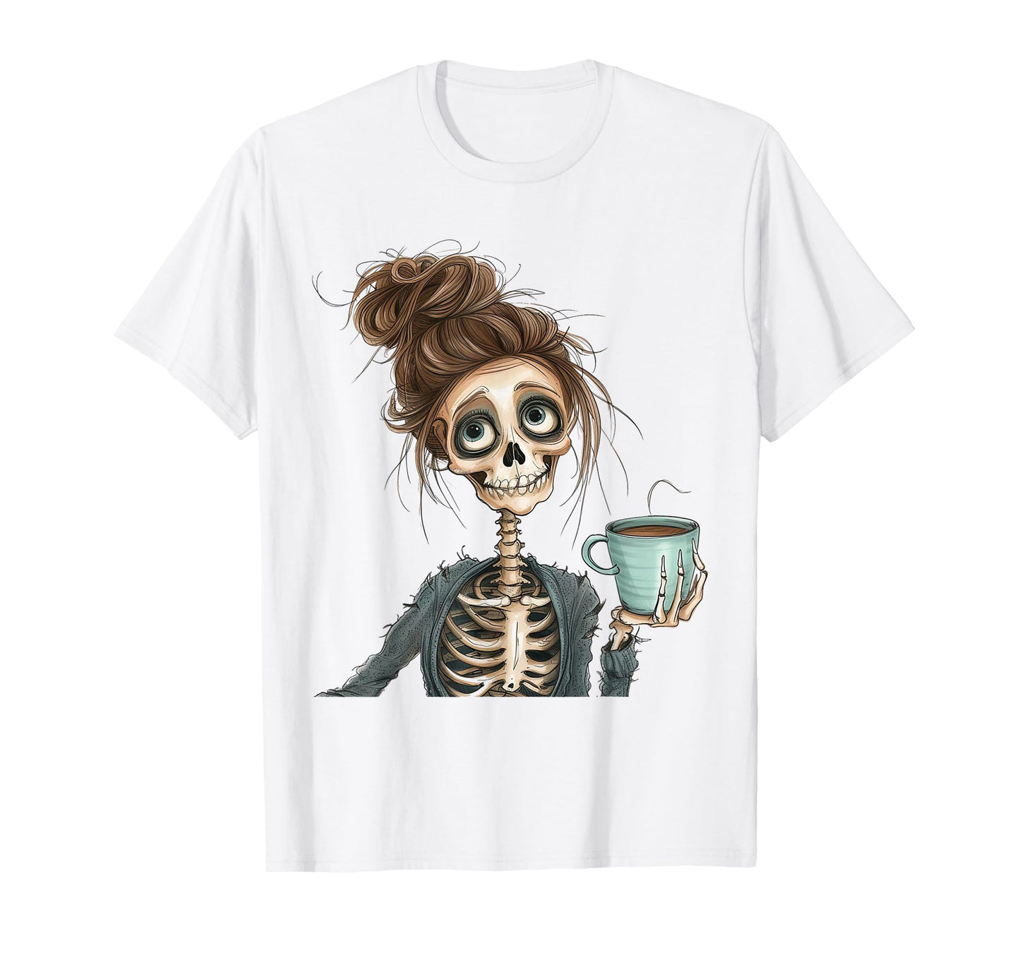 Funny Skeleton with Coffee Cute Lady Skeleton Skull T-Shirt
