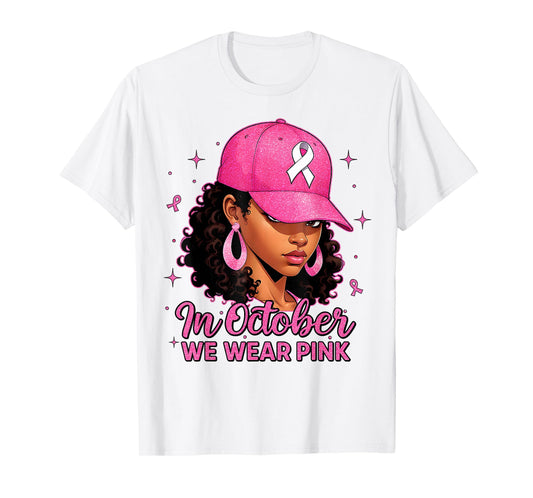 in October We Wear Pink Black Women Breast Cancer Awareness T-Shirt
