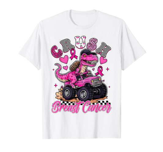 Crush Breast Cancer Dinosaur T Rex Monster Truck Boys Kids T-Shirt