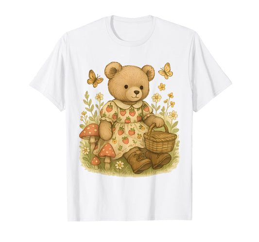 Cottagecore Strawberry Teddy Bear Flowers Mushroom Butterfly T-Shirt