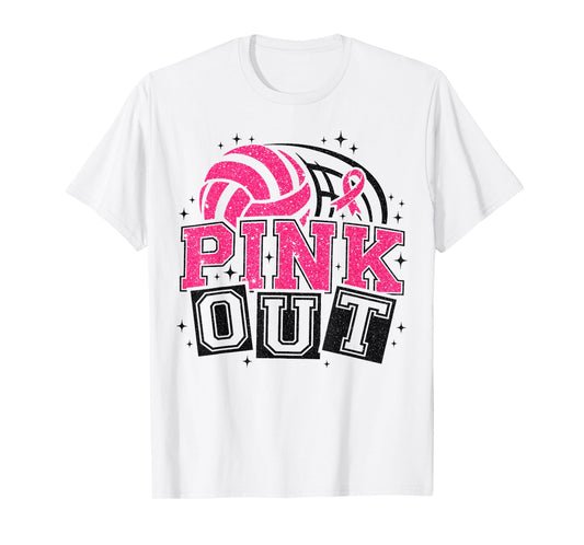 Pink Out Volleyball Breast Cancer Awareness Support Ribbon T-Shirt