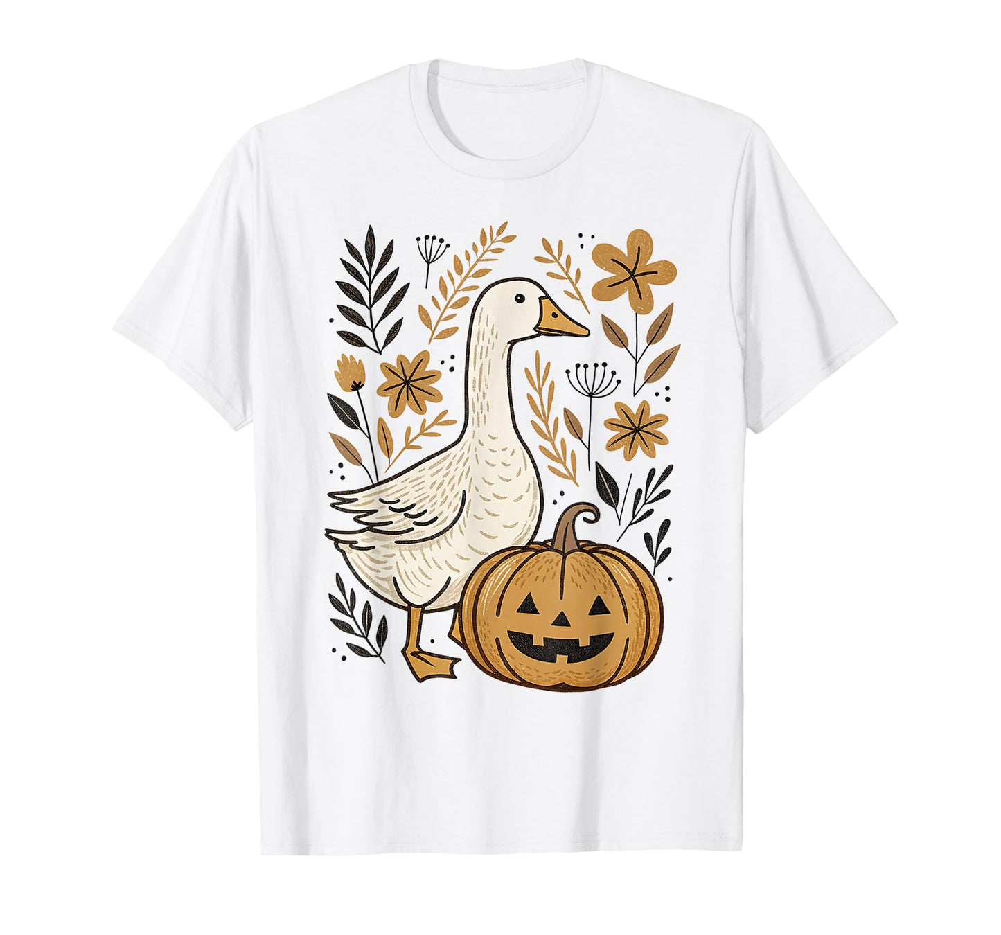 Vintage Floral Boho Silly Goose Pumpkin Cute Halloween Fall T-Shirt
