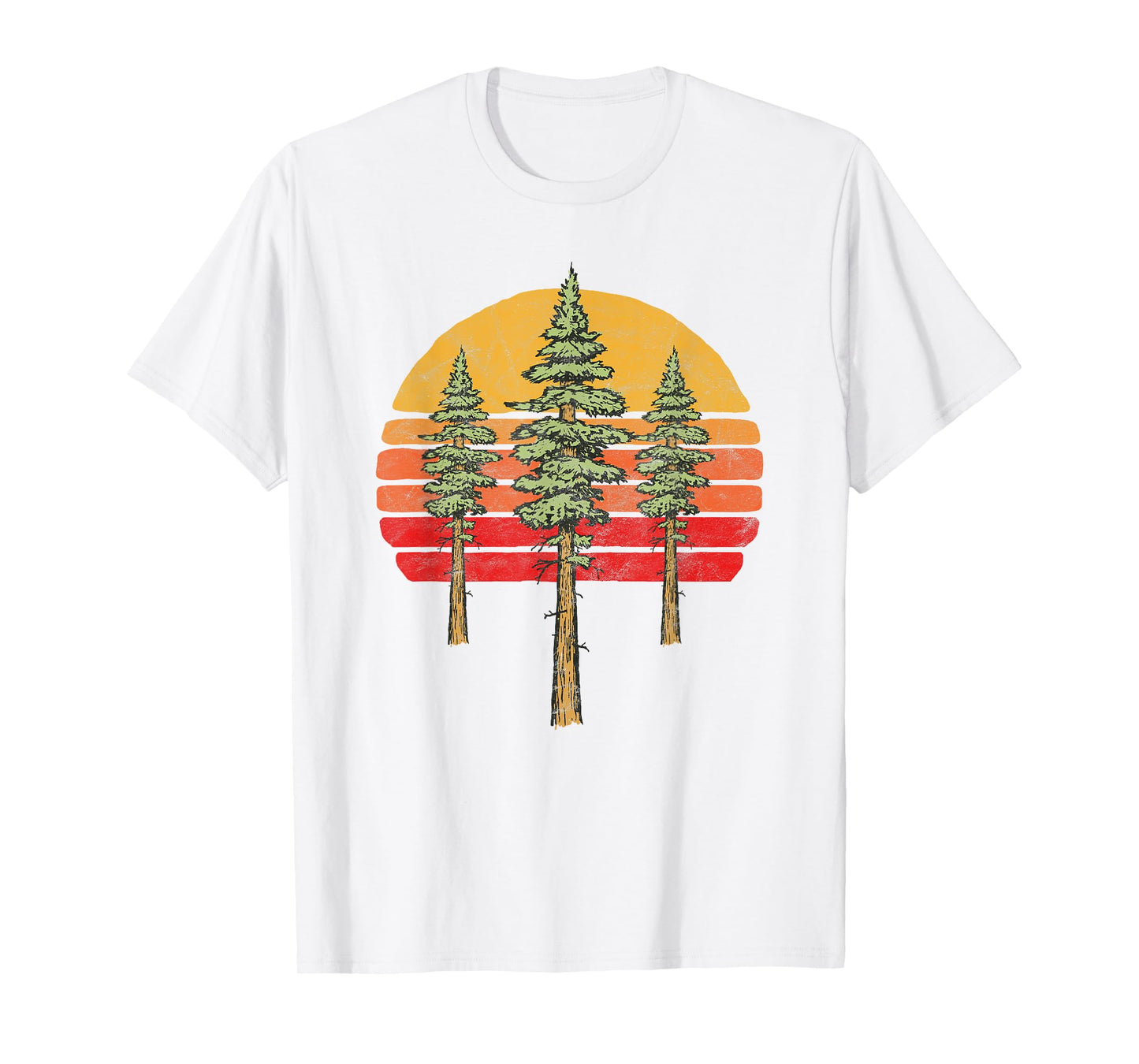 Retro Sun & Three Minimalist Redwood Trees Graphic T-Shirt
