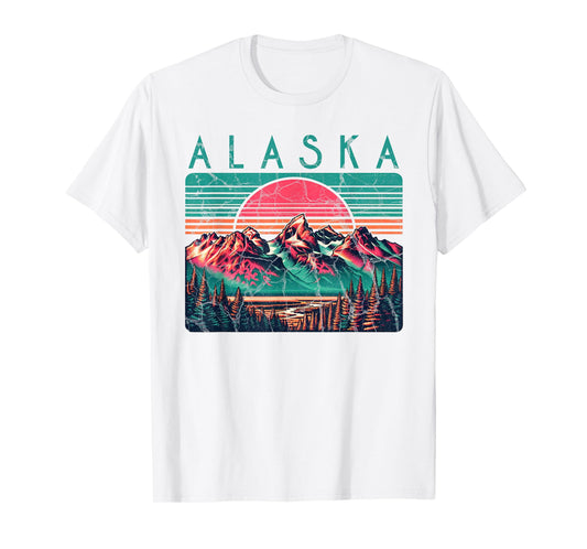 Alaska USA Outdoor Vintage Unisex-Adults, Kids Blue Retro Alaska T-Shirt