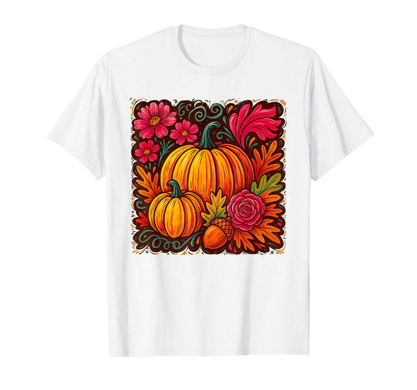 Fall Vibes Boho Floral Pumpkin Spice Autumn Thanksgiving T-Shirt