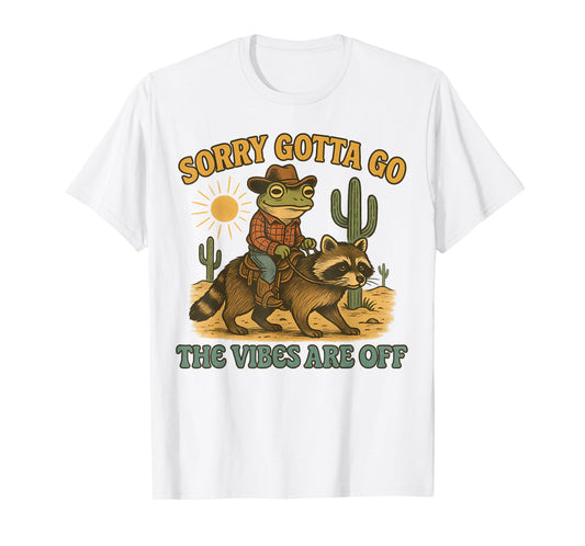 Cowboy Frog Riding Raccoon Funny Retro Desert Vibes T-Shirt