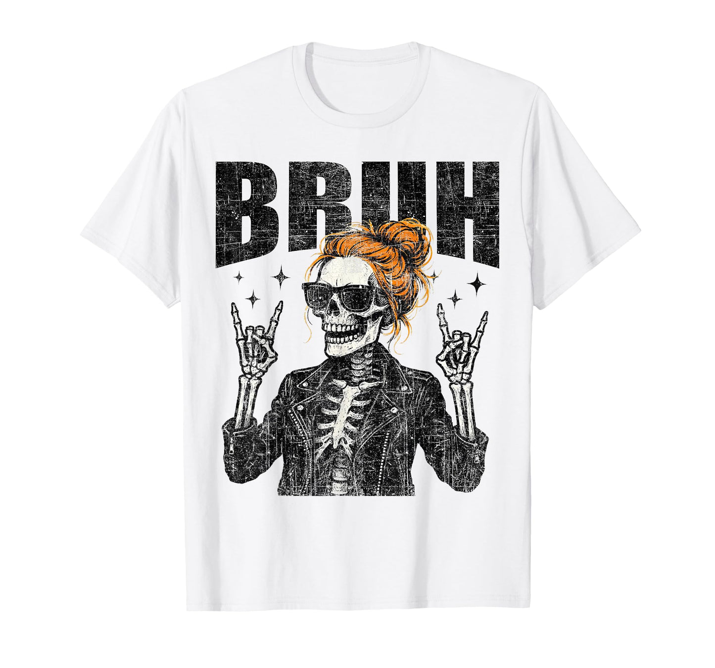 Bruh Punk Rock Skeleton Cool Rocker Halloween Women Girls T-Shirt