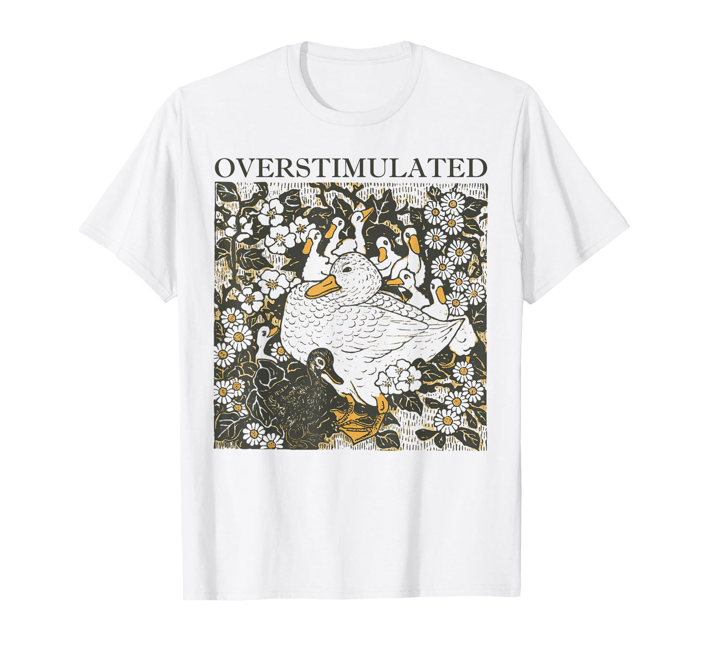 Overstimulated Duck Retro Floral Humor Style T-Shirt