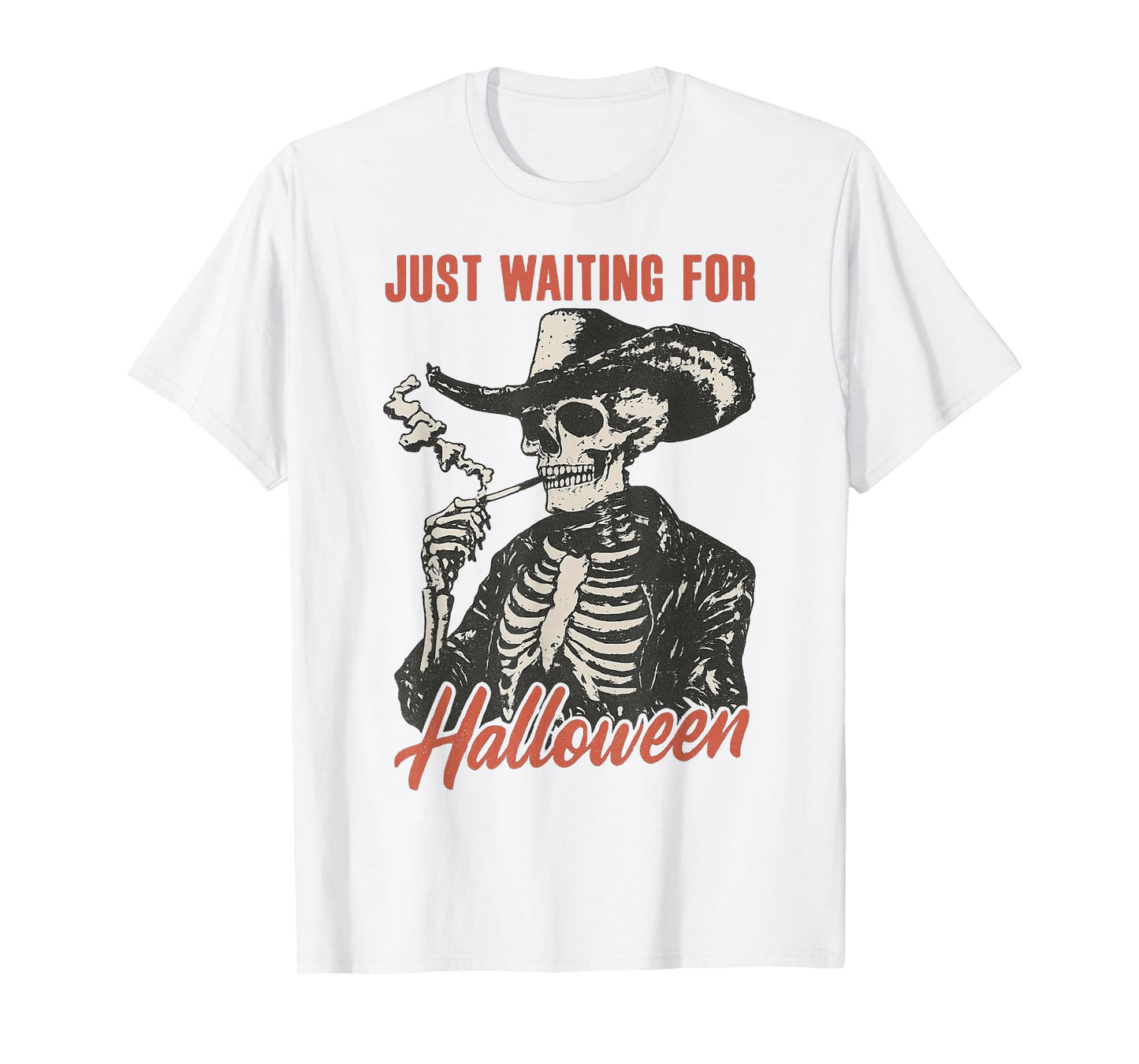 Funny Cowboy Skeleton Smoking Waiting Halloween Western T-Shirt