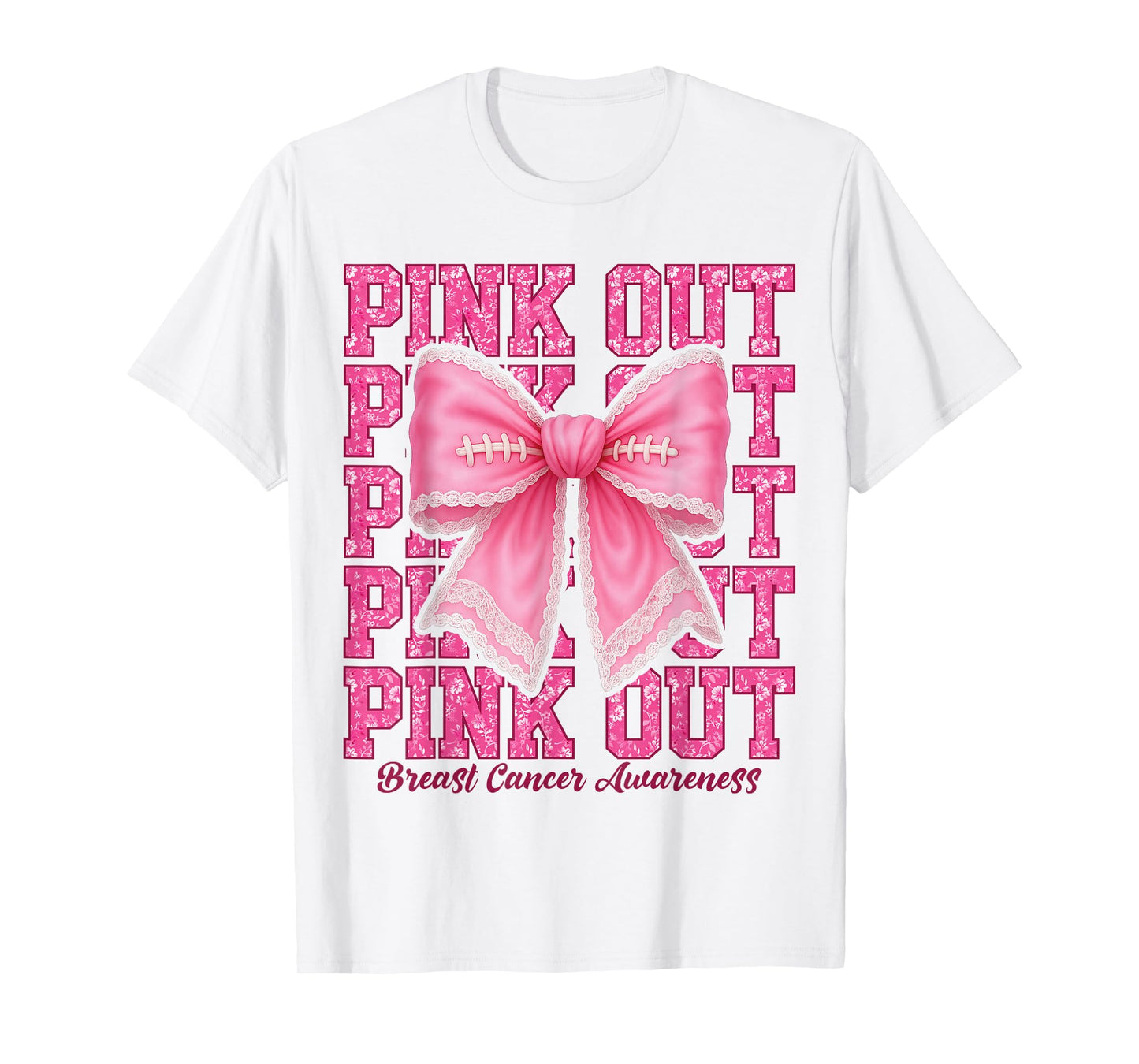 Pink Out Football Breast Cancer Awareness Coquette Bow T-Shirt