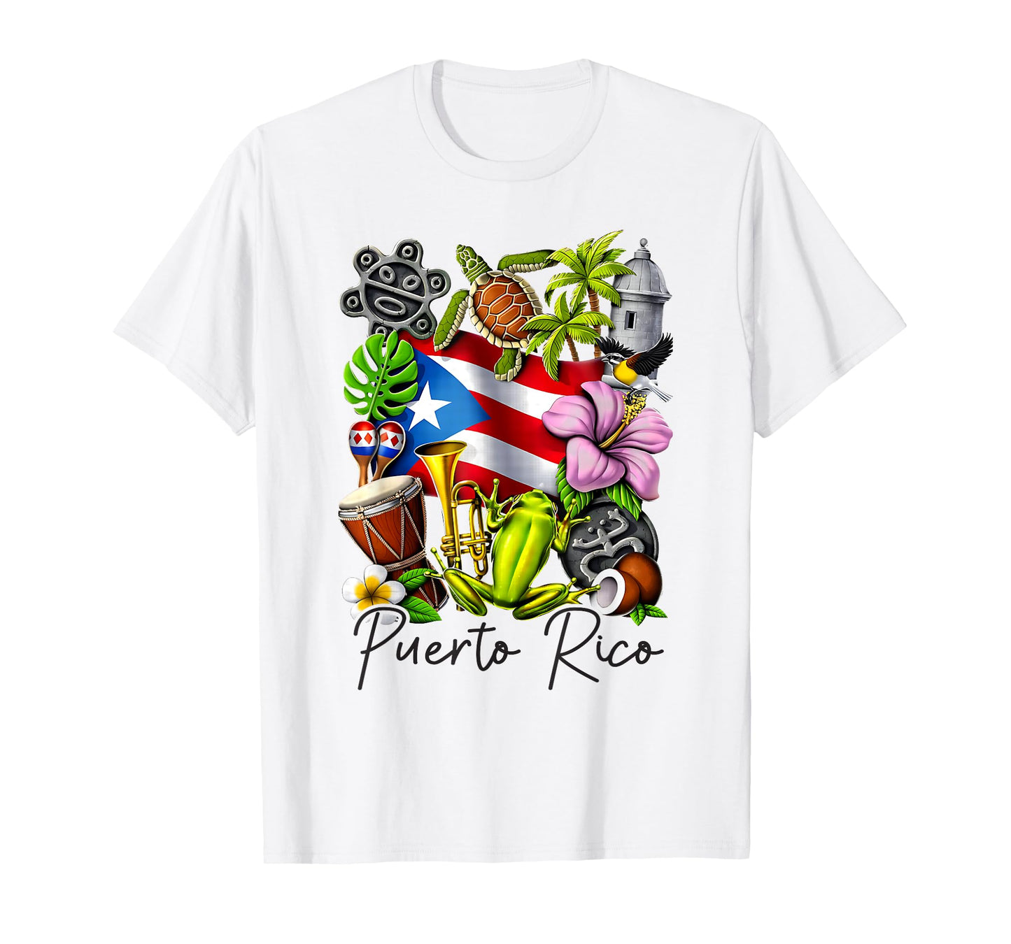 Puerto Rico Flag Floral Frog Boricua Women Hispanic Heritage T-Shirt
