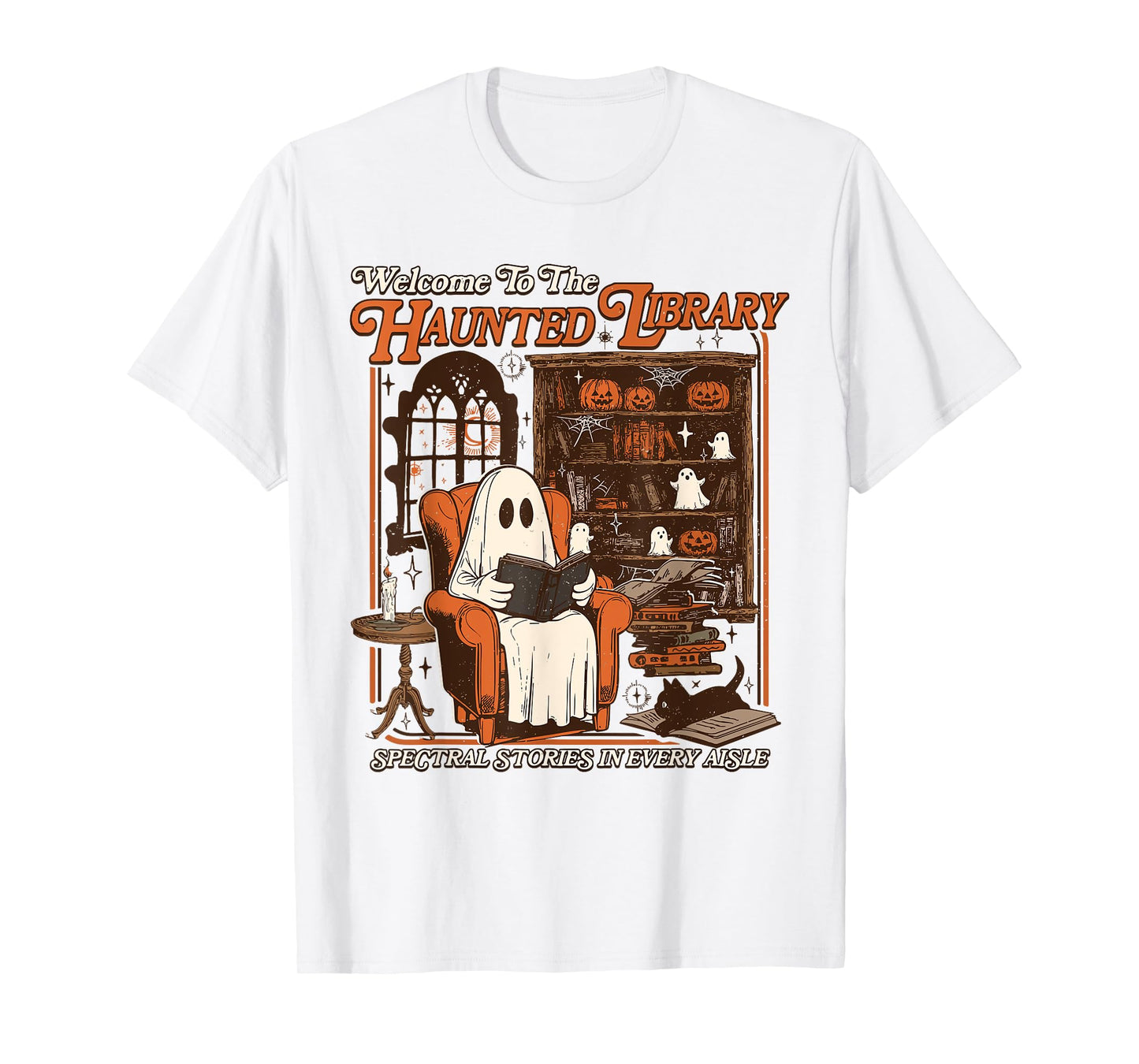 Halloween Funny Ghost Welcome To The Haunted Library T-Shirt