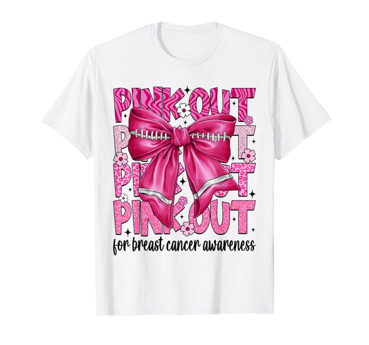 Coquette Bow Pink Out Football Team Breast Cancer Awareness T-Shirt
