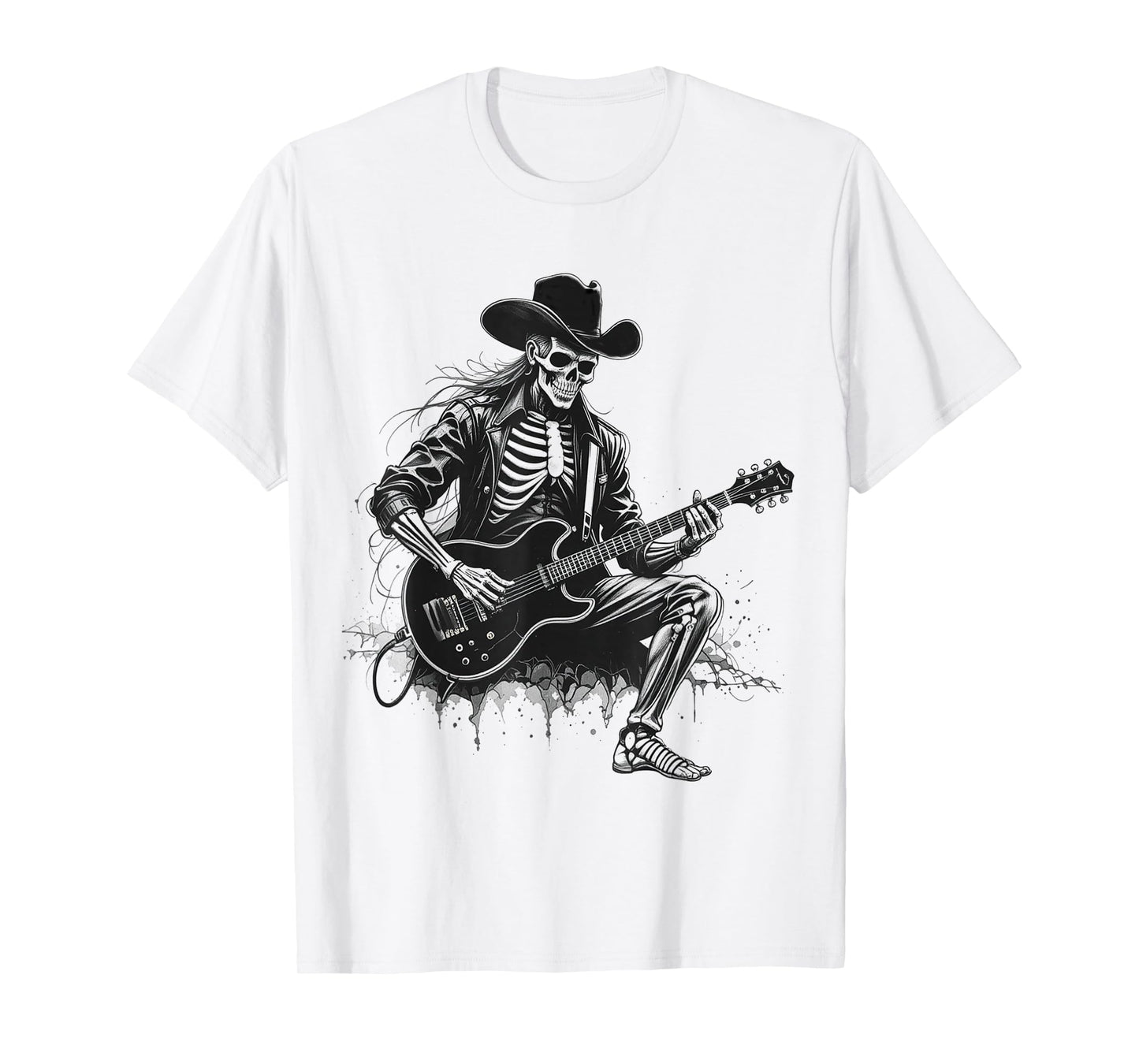 Skeleton Playing Electric Guitar for Halloween Men Women T-Shirt