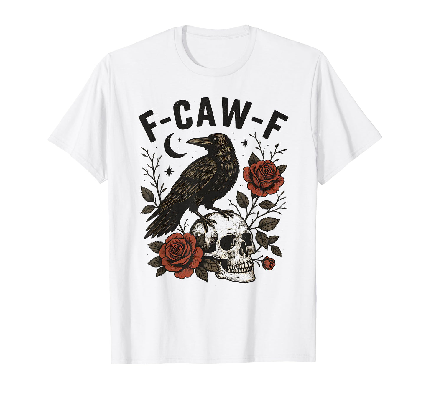 Black Crow F-Caw-F Funny Halloween Moon Gothic Adult Humor T-Shirt