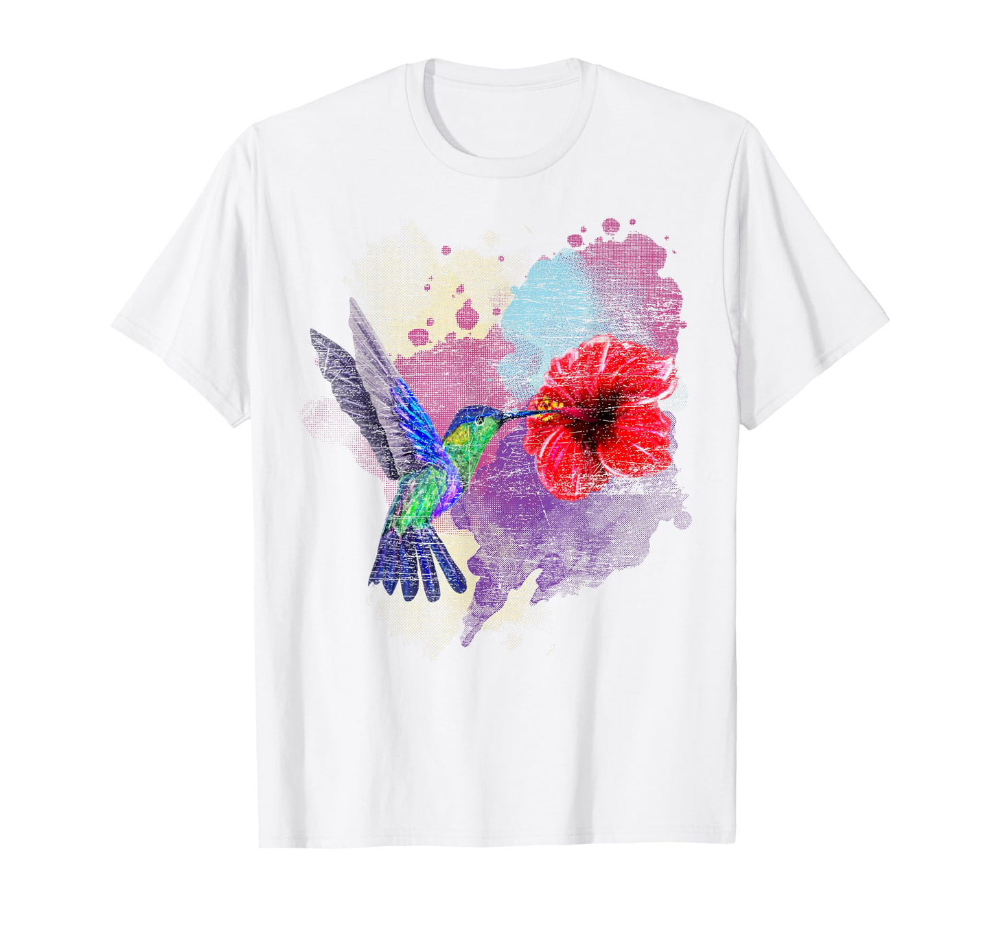 Vintage Pretty Bird Animal Hibiscus Flower Hummingbird T-Shirt