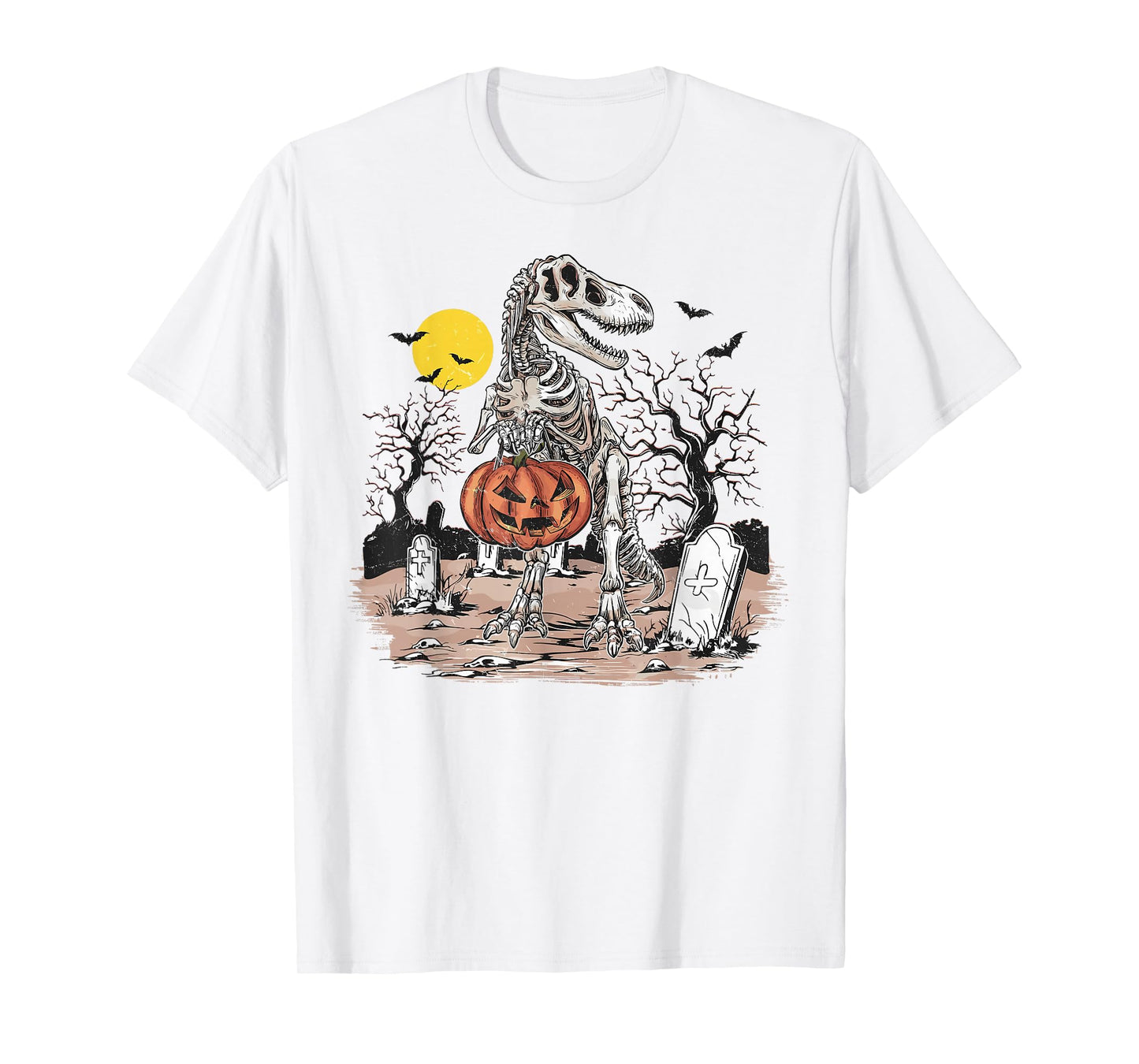 Halloween Dinosaur Skeleton Trex Pumpkin Toddler Boys Kids T-Shirt