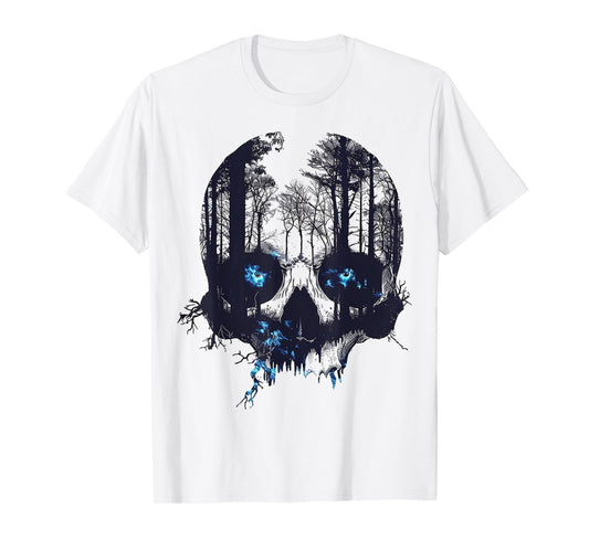 Skull Costume Halloween Spooky Blue Eyes Art Skull T-Shirt