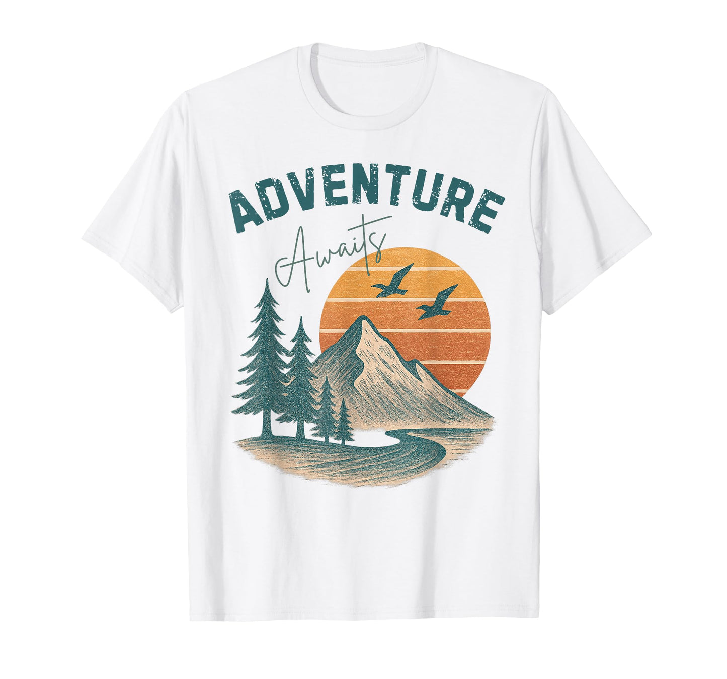 Adventure Await Vintage Mountain Hiking Funny Hiking T-Shirt