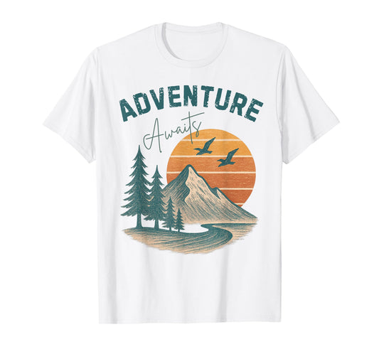 Adventure Await Vintage Mountain Hiking Funny Hiking T-Shirt