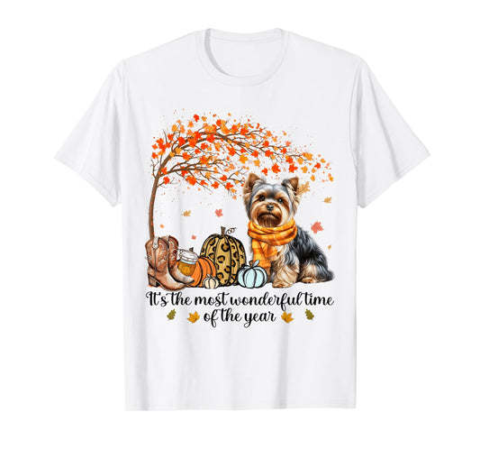 It’s The Most Wonderful Time Yorkie Pumpkins Autumn Fall T-Shirt
