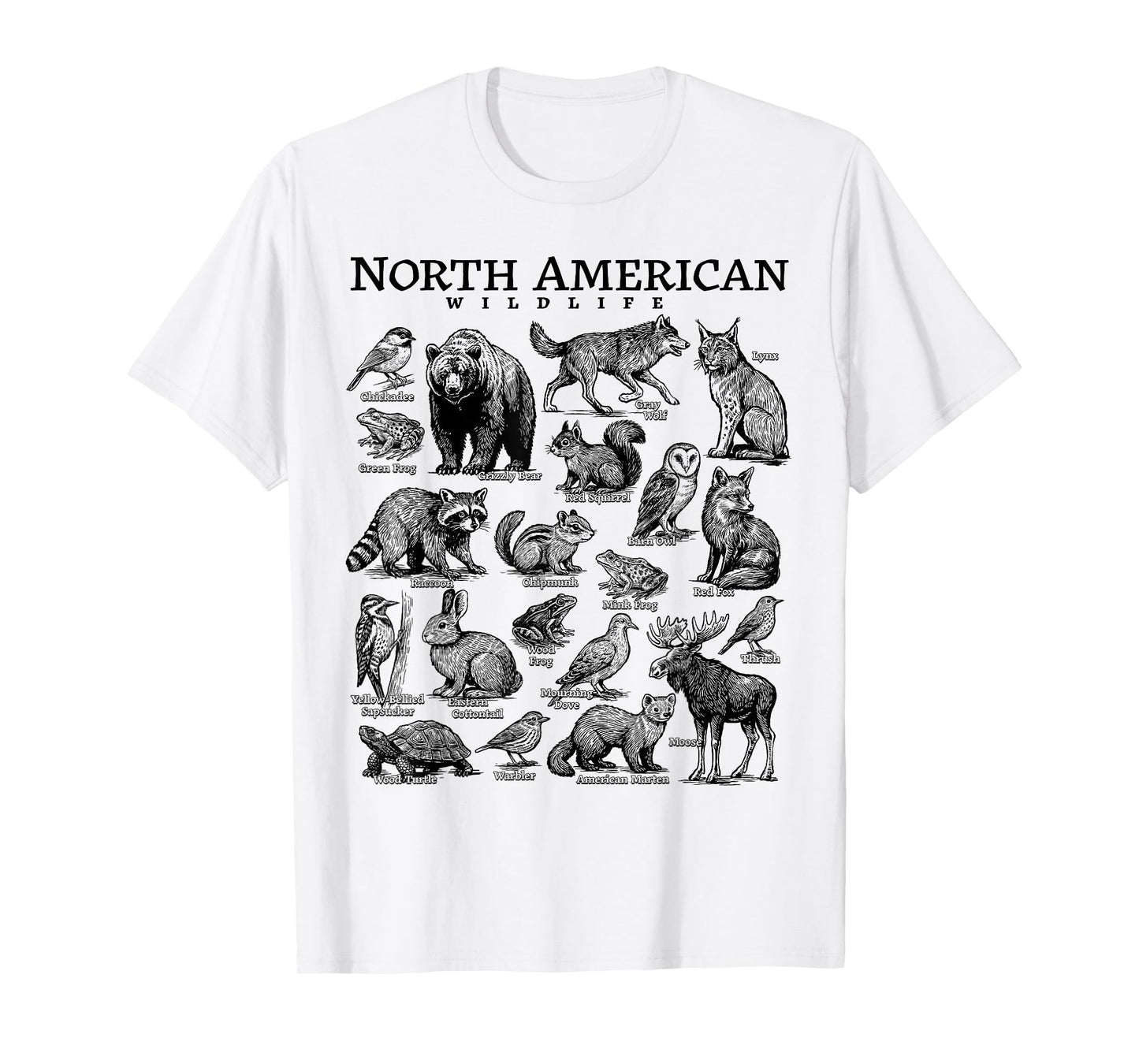 North American Wildlife Nature Camping USA Animal Guide T-Shirt