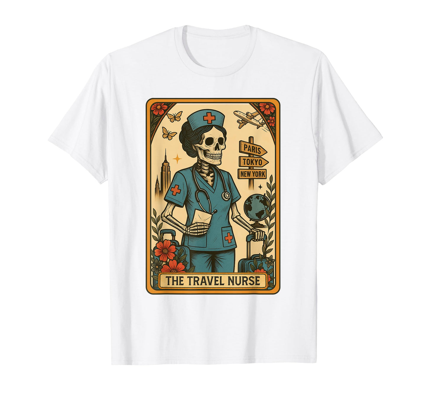 Travel Nurse Tarot Card Skeleton Nursing Registered Nurse T-Shirt