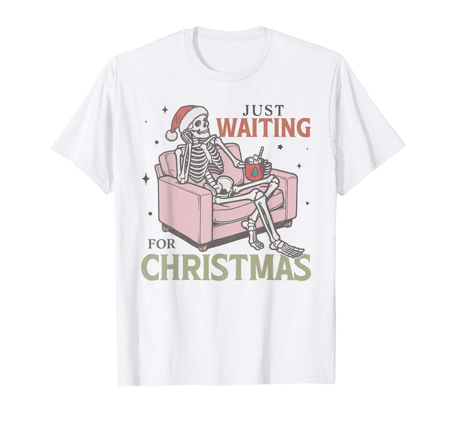 Just Waiting for Christmas Skeleton Vintage Xmas Holiday T-Shirt