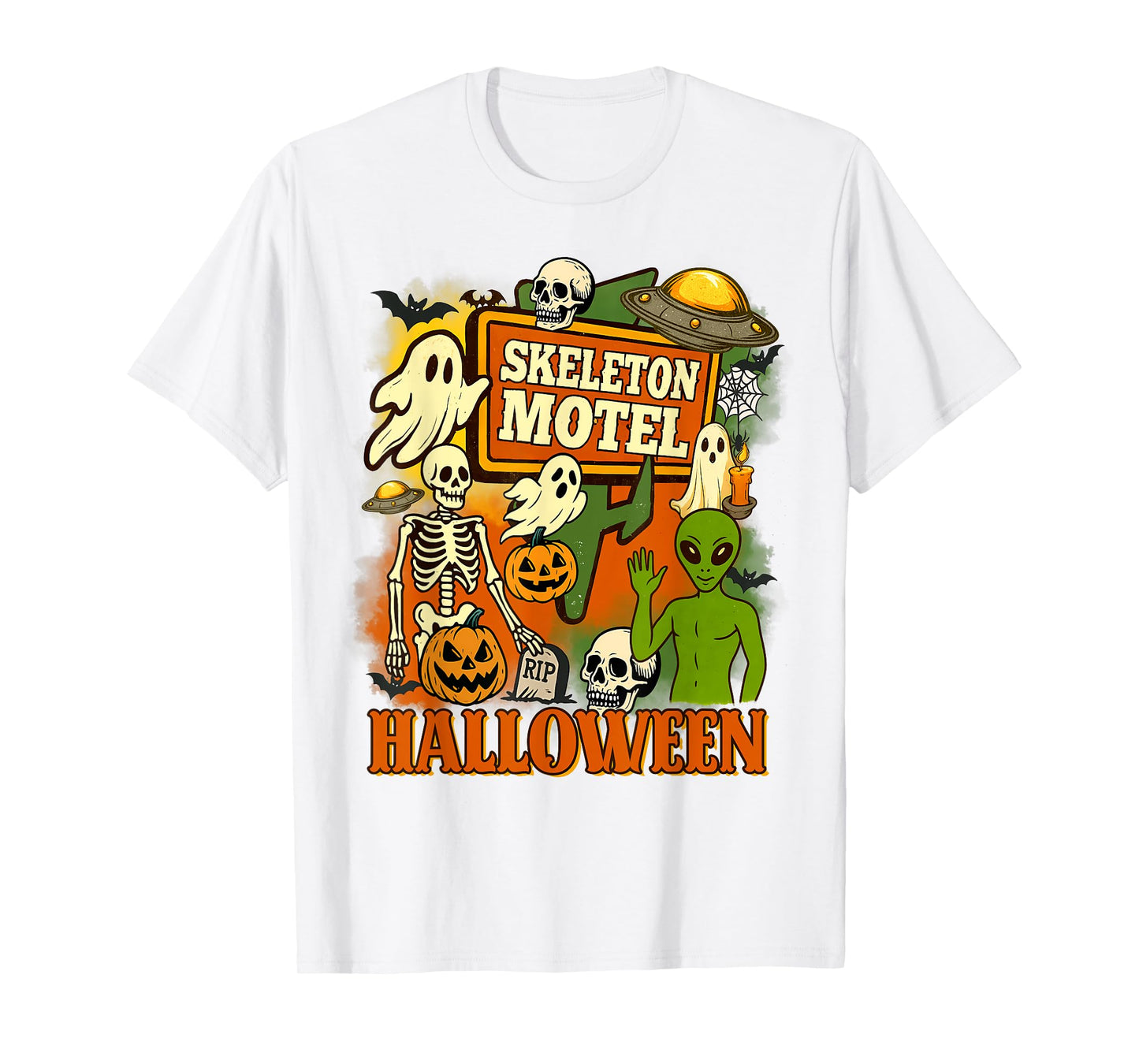 Halloween Vibes Spooky Season Skeleton Motel Horror Show T-Shirt