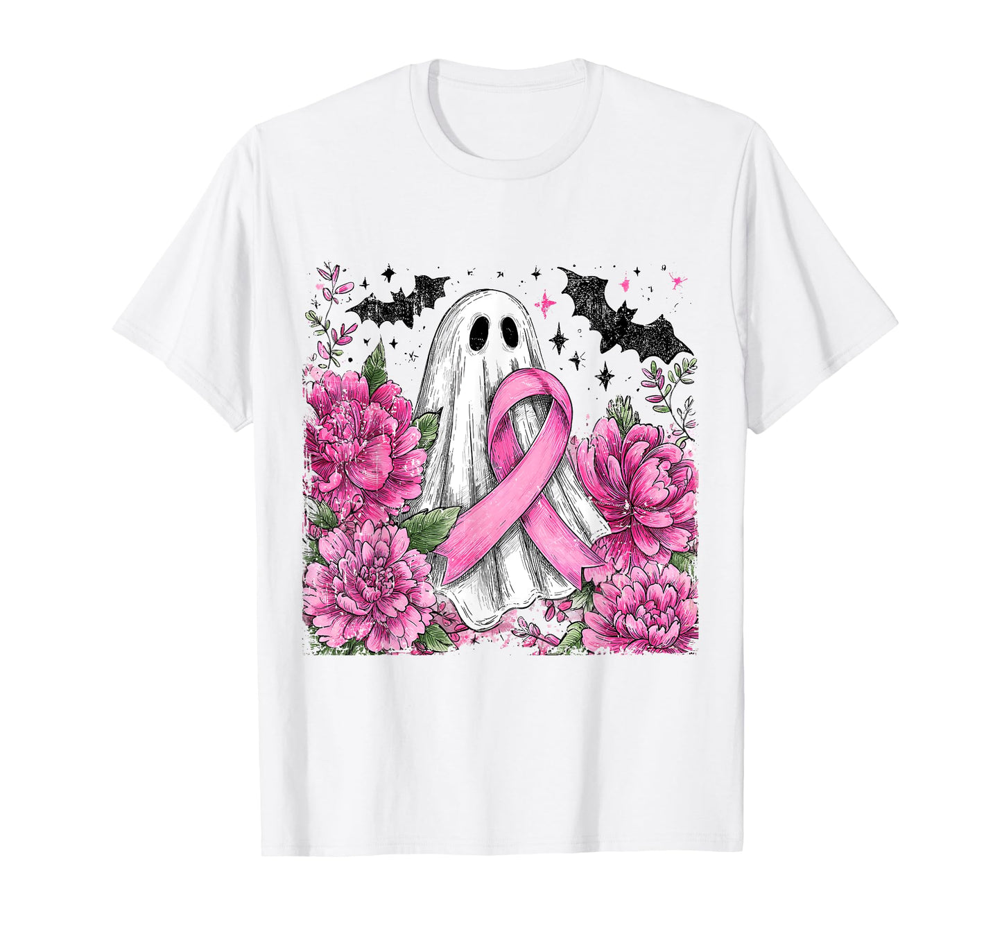 Patchwork Coquette Bow Breast Cancer Ghost Halloween Denim T-Shirt