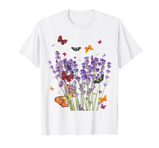 Beautiful Butterflies & Lavender Tee. Vintage & Graphic. T-Shirt