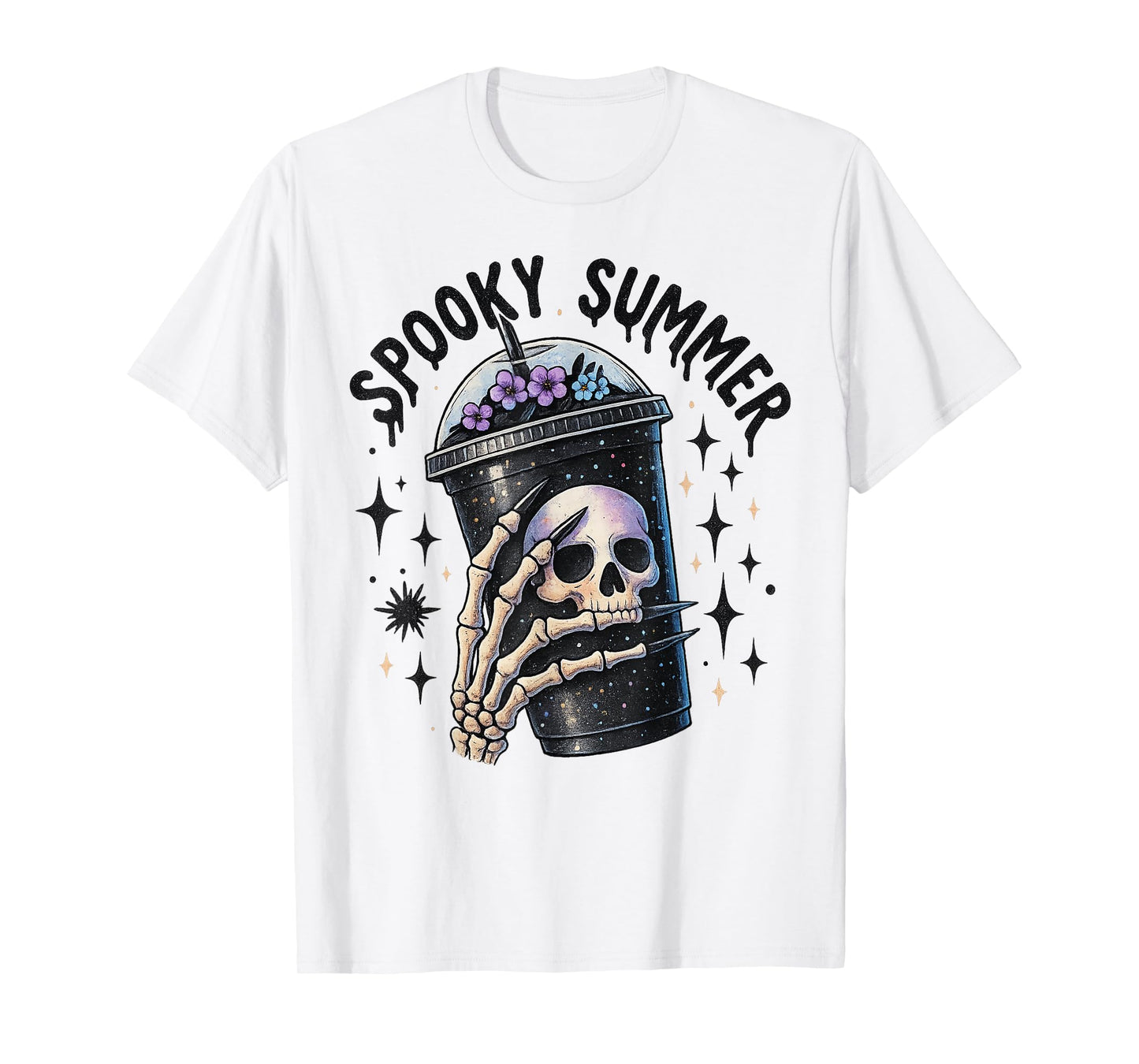 Spooky Summer Skeleton Hand Skull Iced Coffee Halloween T-Shirt