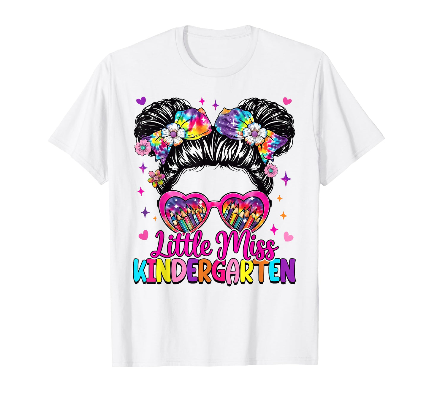 Little Miss Kindergarten Messy Bun First Day Of School T-Shirt