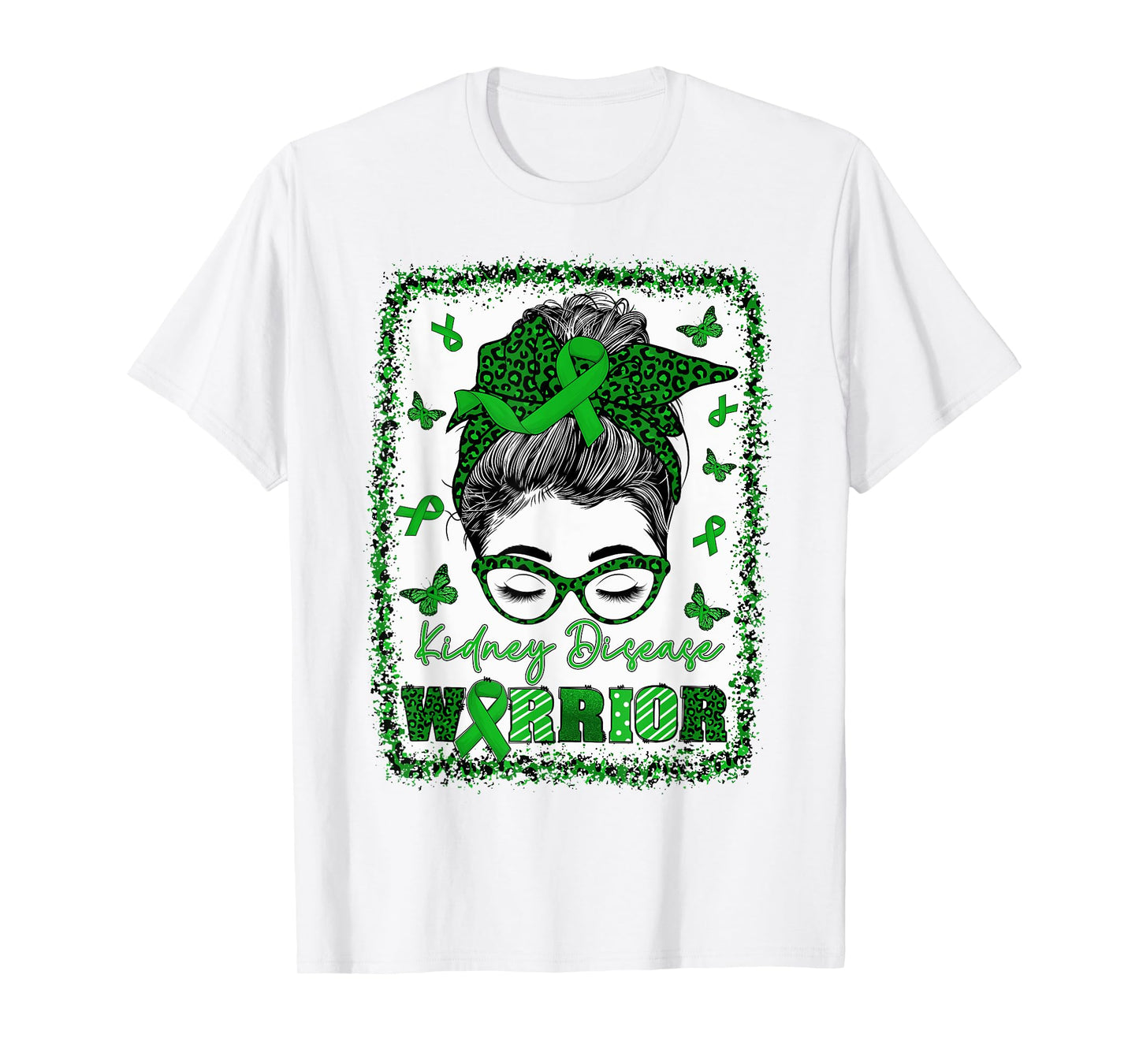 Messy Bun Bandana Woman Green Ribbon Kidney Disease Warrior T-Shirt