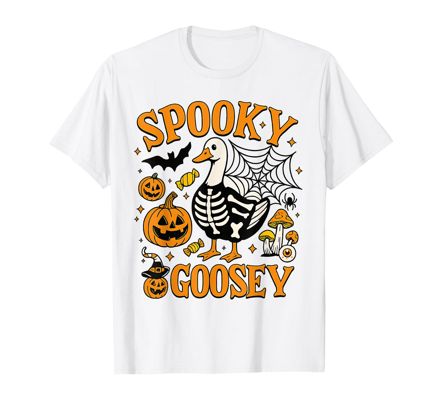 Halloween Spooky Goosey Pumpkin Funny Silly Goose Skeleton T-Shirt