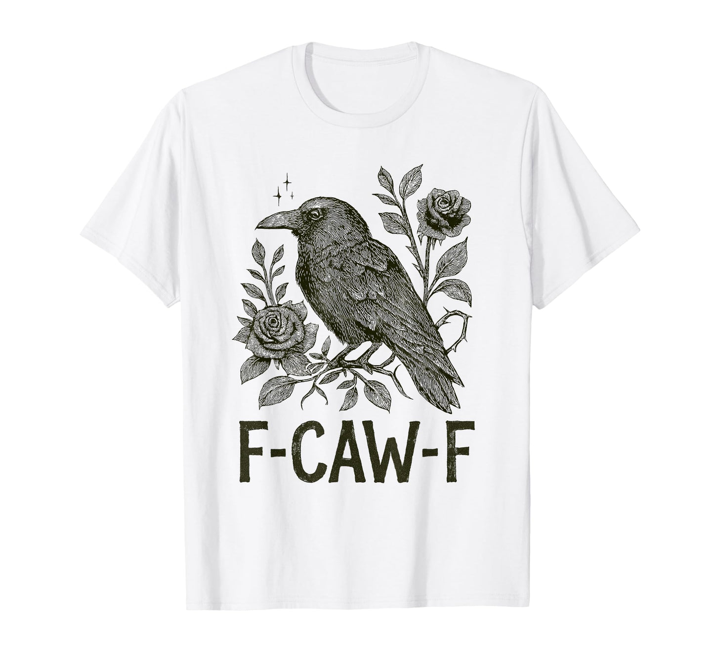 Womens F-caw-f Crow Gothic Floral T-Shirt