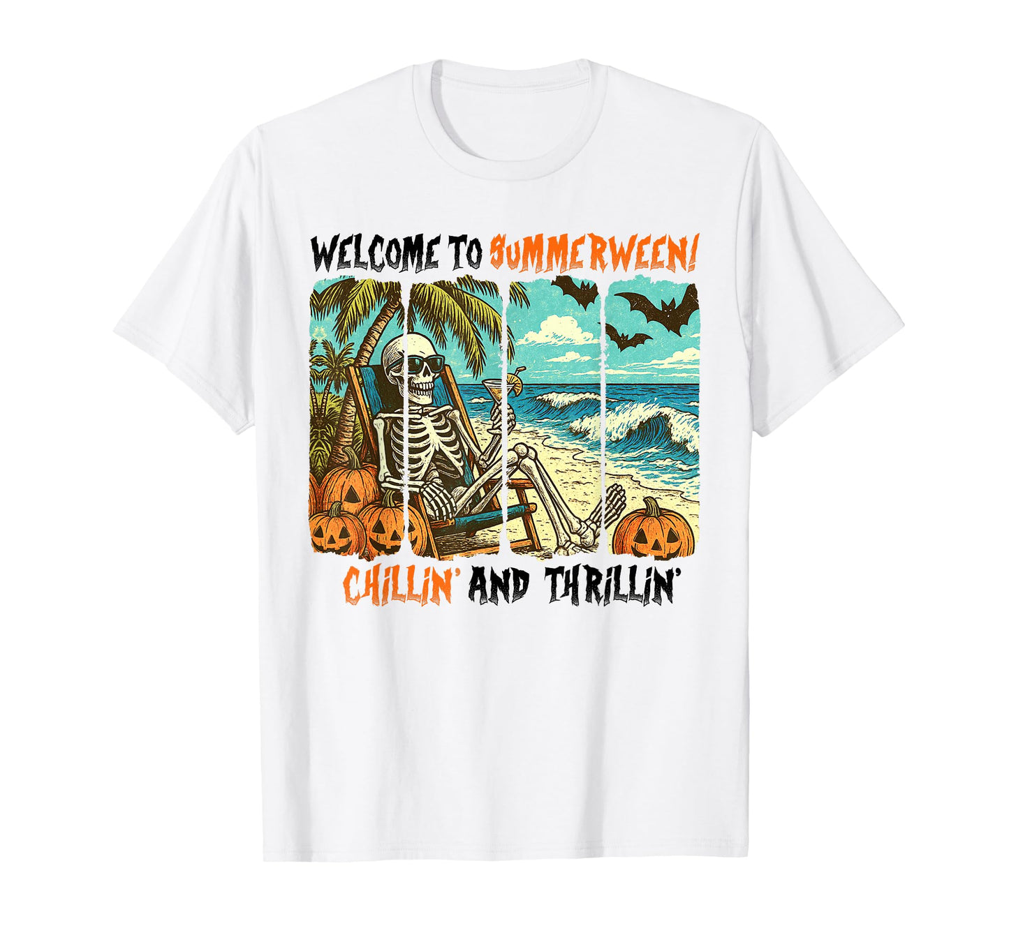 Summerween Chillin' & Thrillin' Skeleton Beach Vibes Spooky T-Shirt