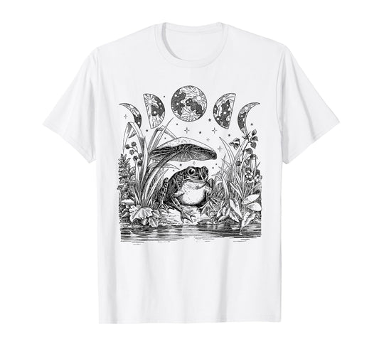 Cute Cottagecore Aesthetic Frog Mushroom Moon Witchy Vintage Short Sleeve T-Shirt