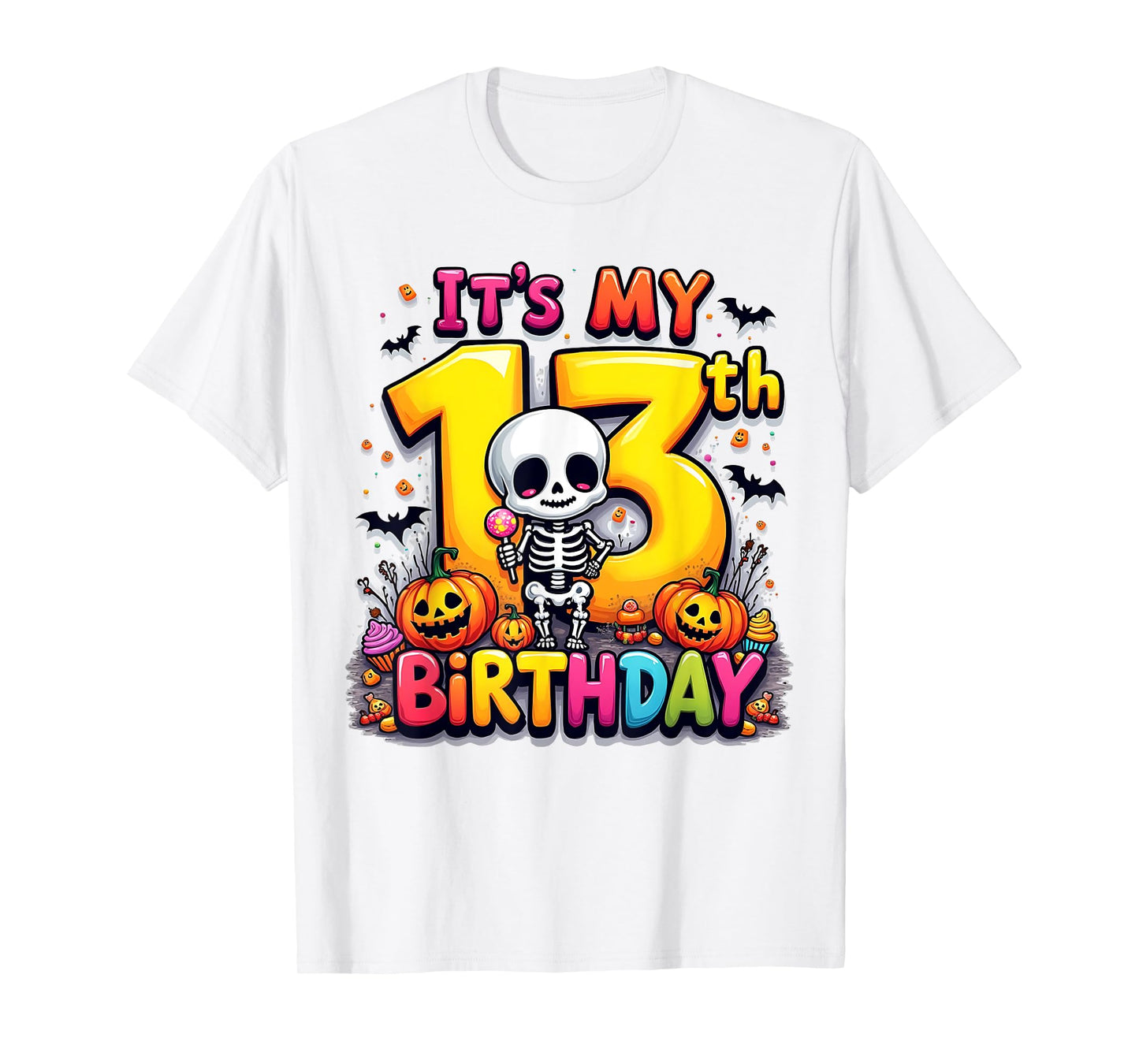 Kids It's My 13th Birthday Boy Funny Halloween Skeleton T-Shirt