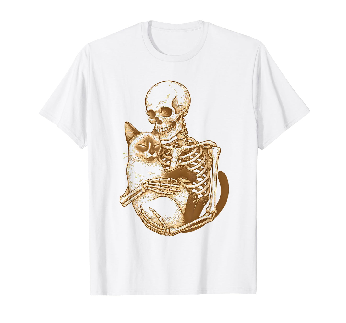 Skeleton Hugging Siamese Cat T-Shirt