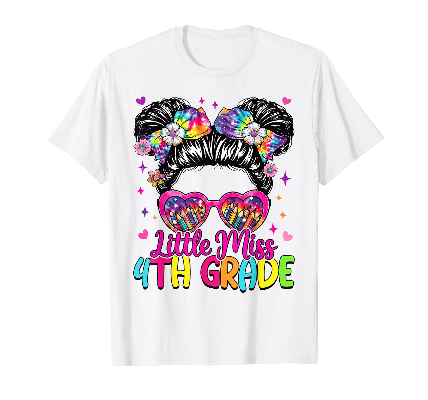 Little Miss 4th Fourth Grade Messy Bun First Day Of School T-Shirt