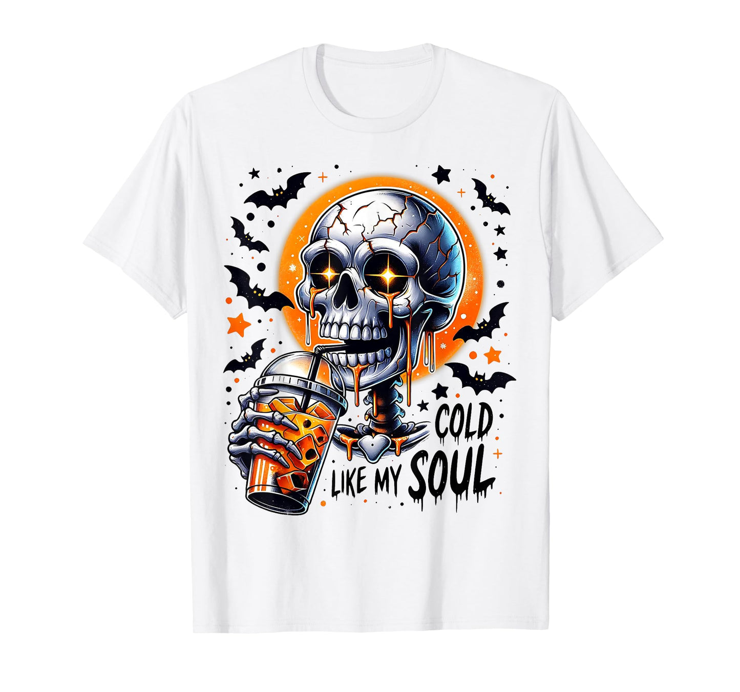 Cold Like My Soul Halloween Spooky Skeleton Drinking Coffee T-Shirt