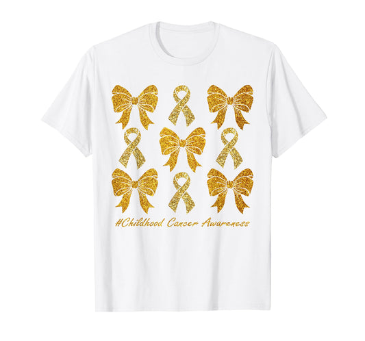 Cute Gold Bow Coquette Childhood Cancer Awareness Woman Girl T-Shirt